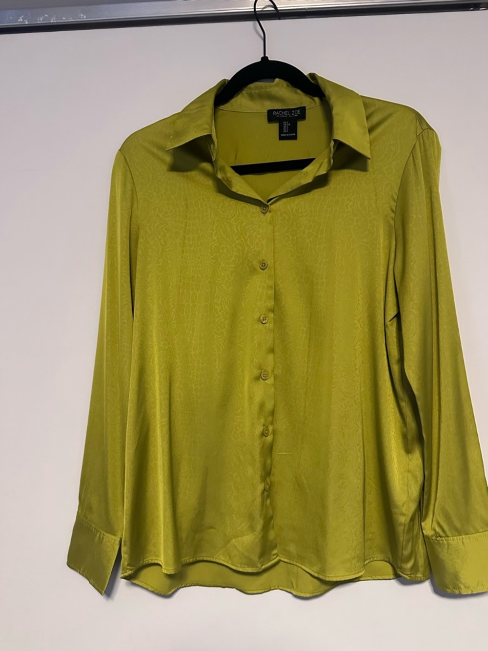 Rachel Zoe Chartreuse Button-Front Satin Shirt